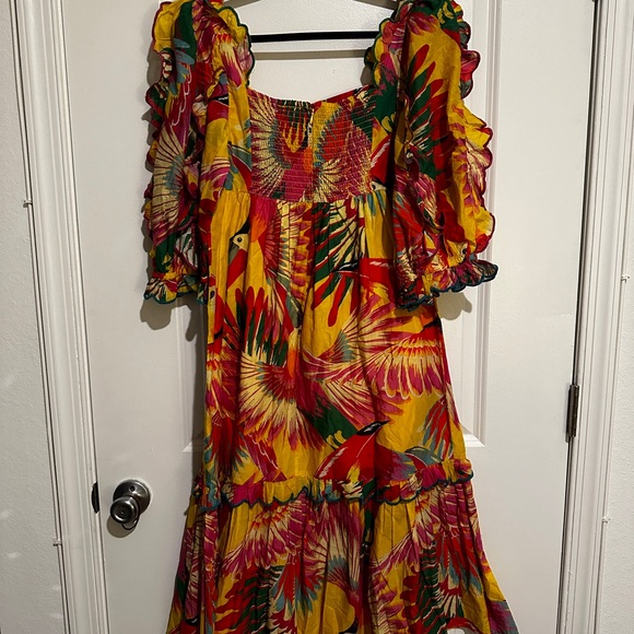FARM RIO Colorful Toucans Scalloped Midi Dress - Picture 8 of 9
